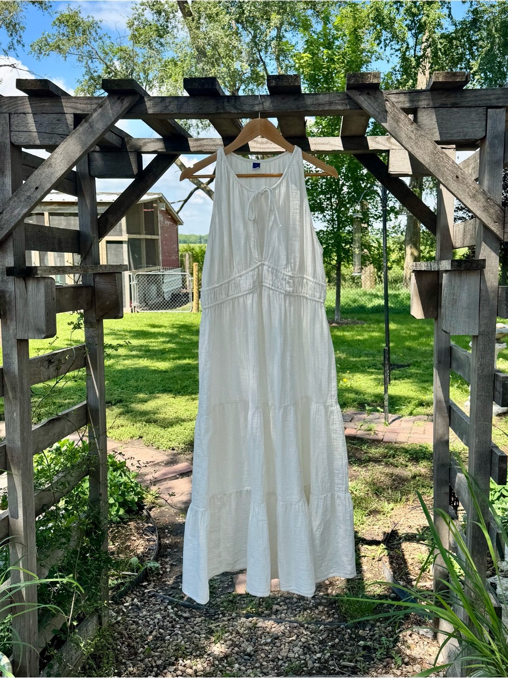 Old Navy 100% Cotton Gauze Tiered Maxi Dress Ivory Cream Boho Cottagecore L